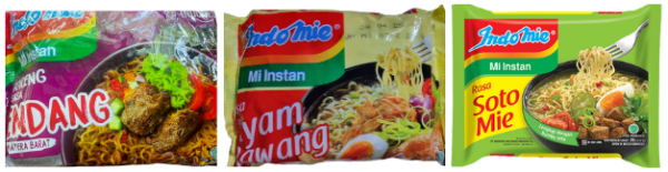 Indomie Mi Goreng Rasa Rendang, Indomie Rasa Ayam Bawang, Indomie Rasa Soto Mie